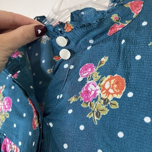 ANTHROPOLOGIE WELLESLEY BUTTON DOWN BLUE FLORAL BLOUSE TOP SIZE MEDIUM - Picture 4 of 9